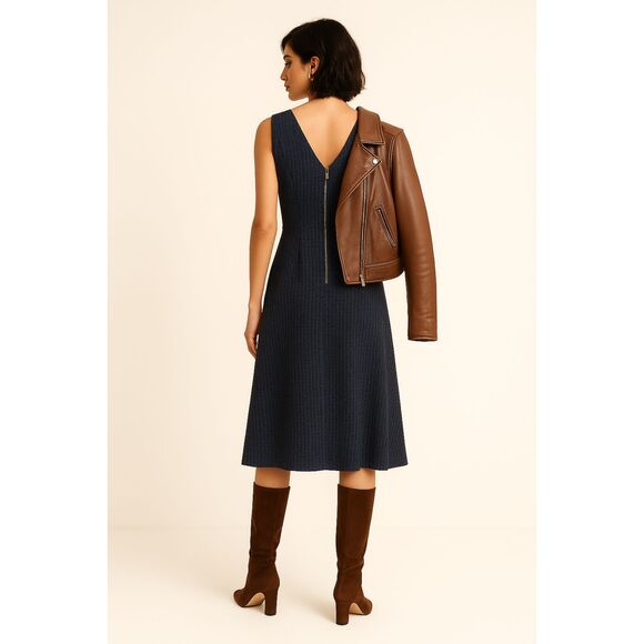 MAEVE x Antropologie | Textured Cap-Sleeve Fit-&-Flare Midi Dress Size 10 | EUC - Picture 2 of 13